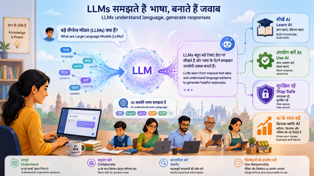 What are Large Language Models (LLMs)? Educational bilingual featured image explaining how Large Language Models power ChatGPT and other AI assistants.
